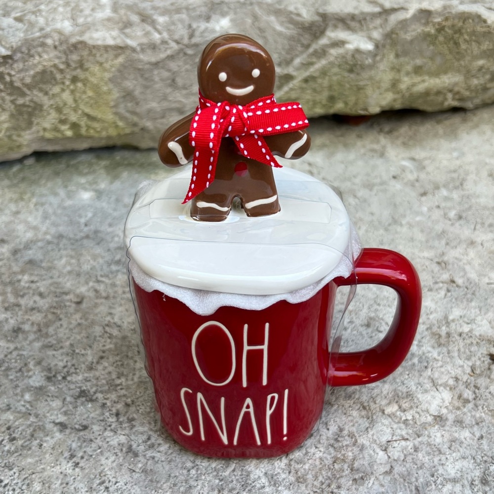 Rae Dunn OH SNAP Christmas Mug with Gingerbread Topper